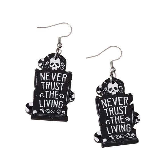 BEETLEJUICE Never Trust the Living Black Earrings Halloween Goth Whimsygoth - Picture 2 of 3